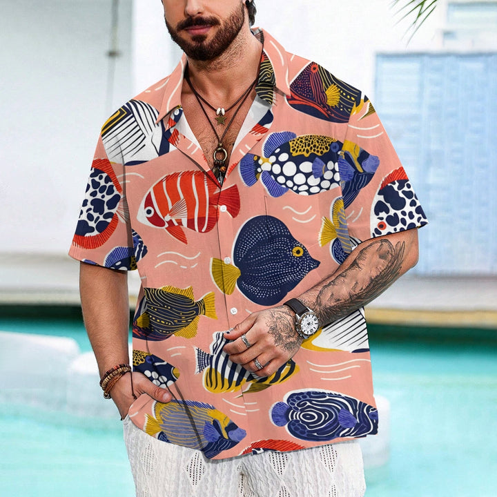 Men's Sea Fish Print Hawaiian Casual Short Sleeve Shirt 2412010184