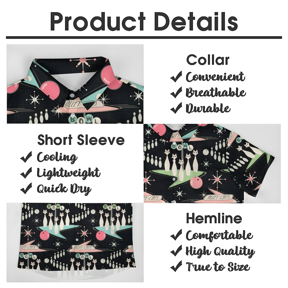 Geometric Cat Bowling Print Short Sleeve Shirt 2405000463
