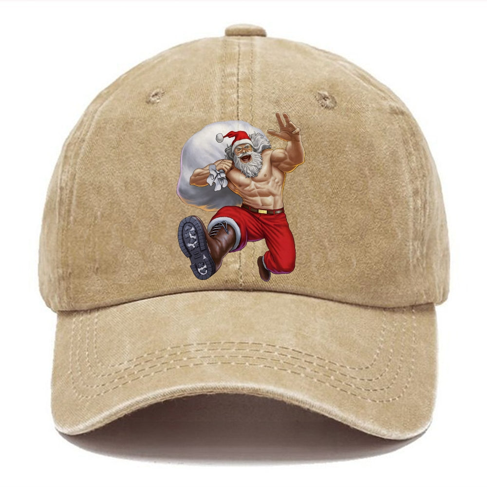 Unisex Vintage Casual Santa Claus Print Washed Cap