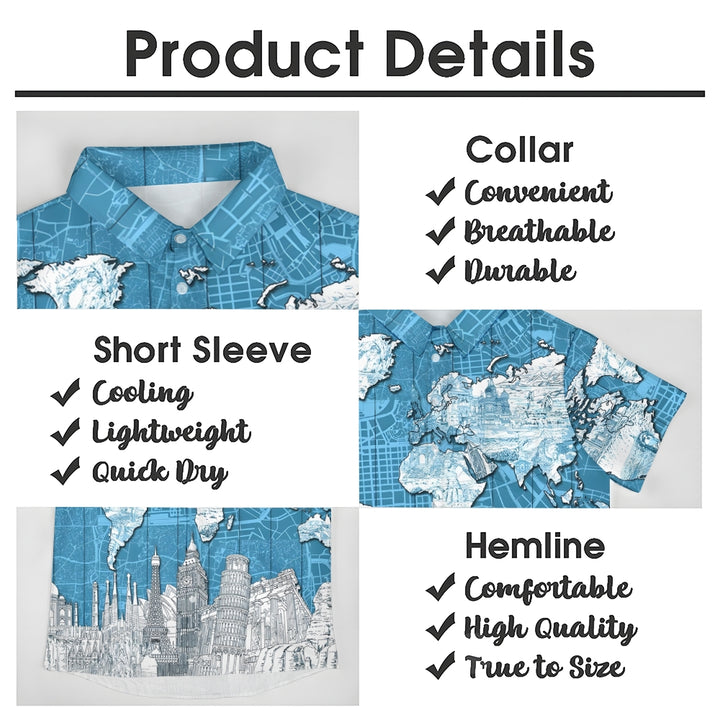 World Map Printed Casual Short Sleeve Shirt 2411000285