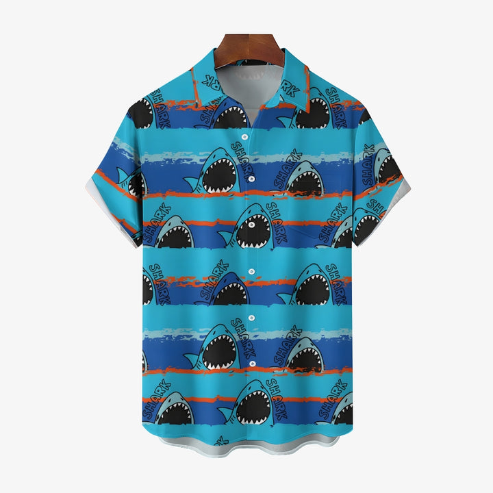 Shark Stripe Print Casual Short Sleeve Shirt 2411005318