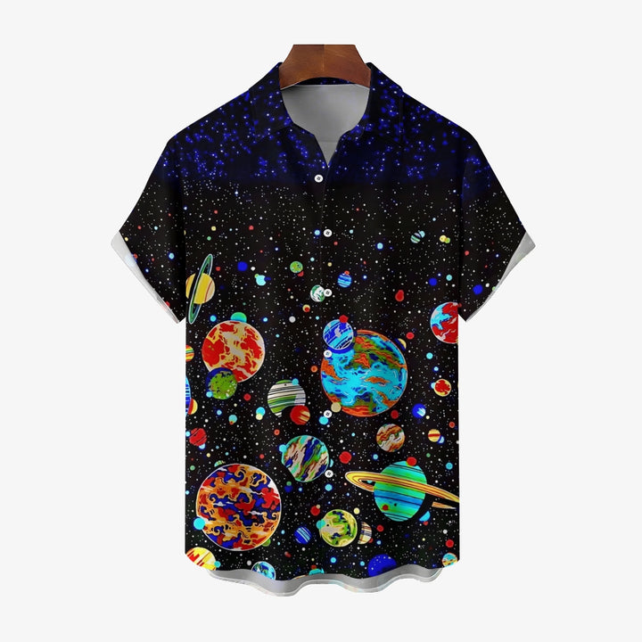 Men's Space Planet Print Casual Short Sleeve Shirt 2404000451