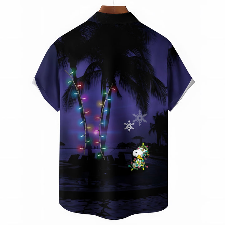 Cartoon Character Lights Holiday Print Short Sleeve Shirt 2408002772