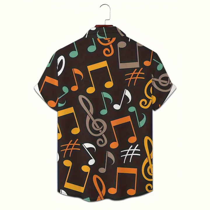 Men's Stylish Music Note 3D Print Button-Down Shirt