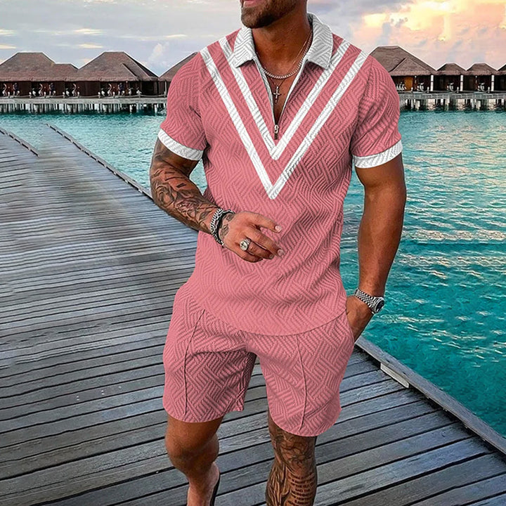 Men's V Collar Visual 3D-Printed Polo Suit