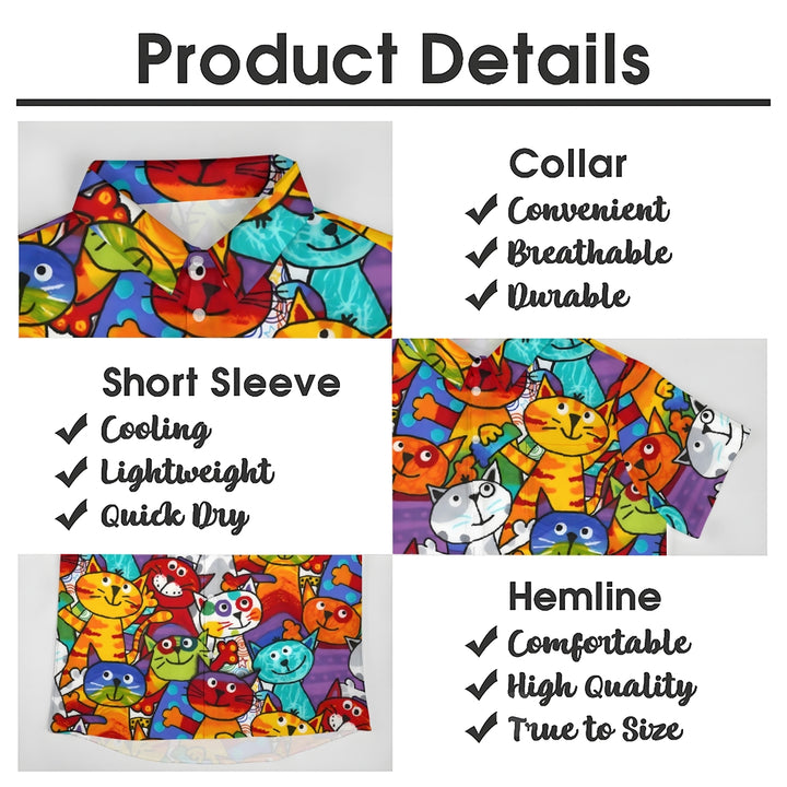 Men's Colorful Cats Casual Short Sleeve Shirt 2311000684