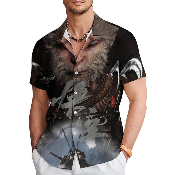 Black Myth Wukong Game Monkey Print Short-Sleeved Shirt