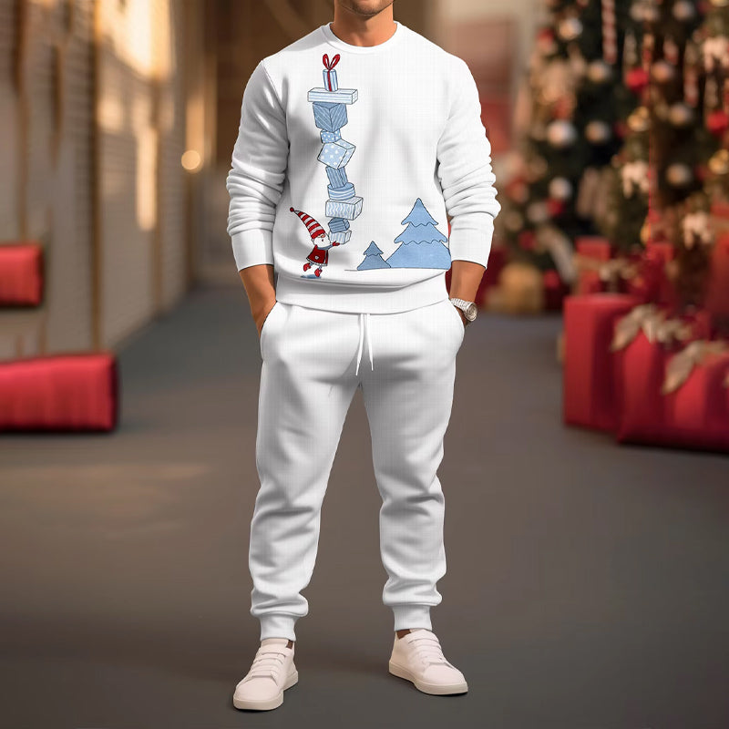 Men's Christmas Printed Long Sleeve Top + Trousers Suit