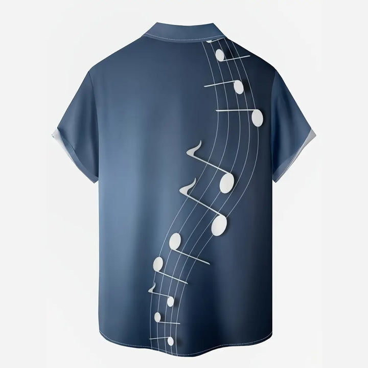 Men's Music Note Print Casual Short Sleeve Shirt