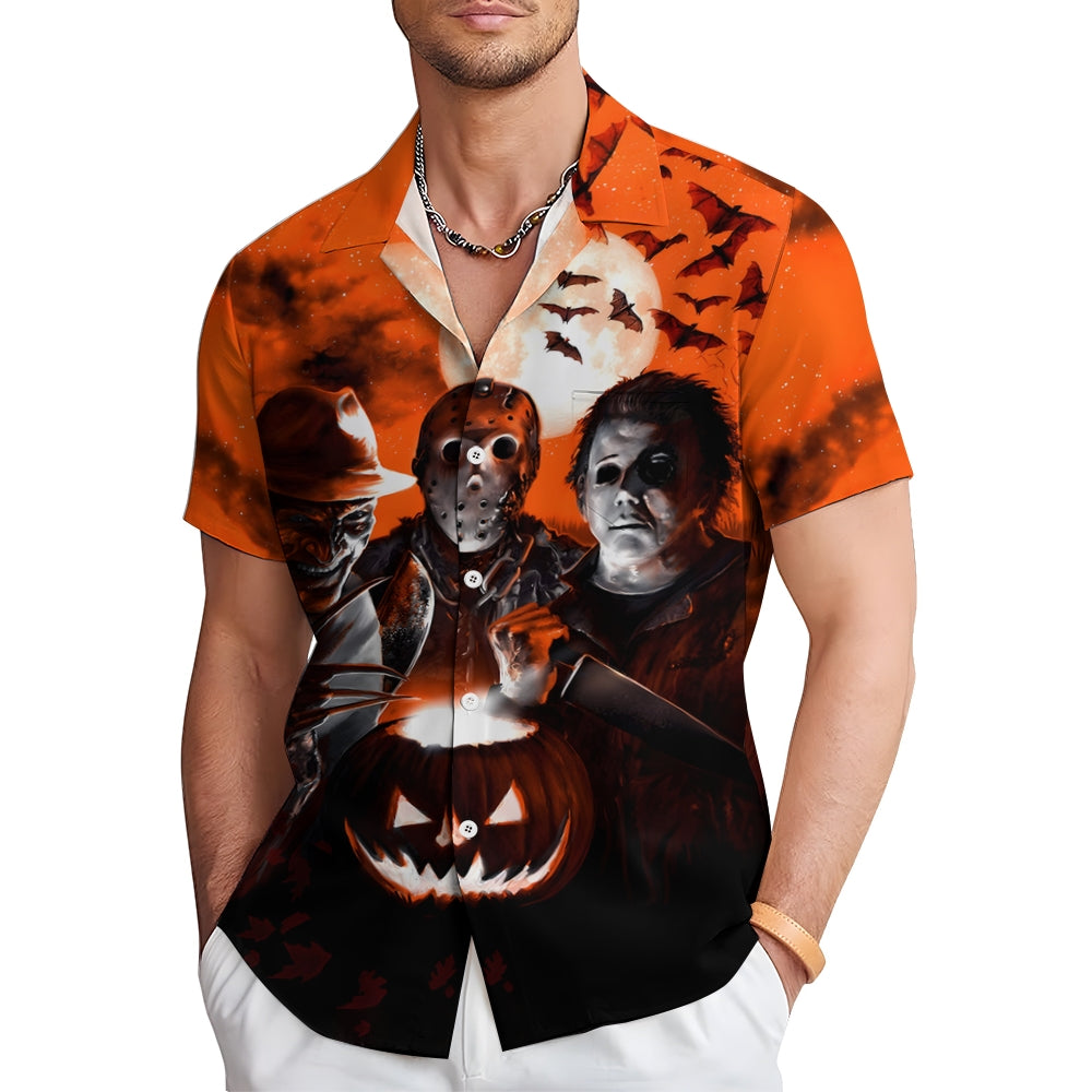 Halloween Horror Character Print Casual Short Sleeve Shirt 2408002740