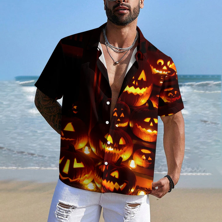 Halloween Ghost Pumpkin Print Casual Short Sleeve Shirt 2408005078