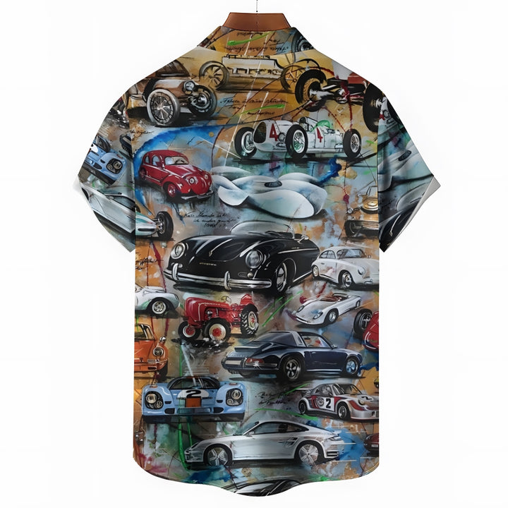 Sports Car Art Print Casual Oversized Short Sleeve Shirt 2406003509