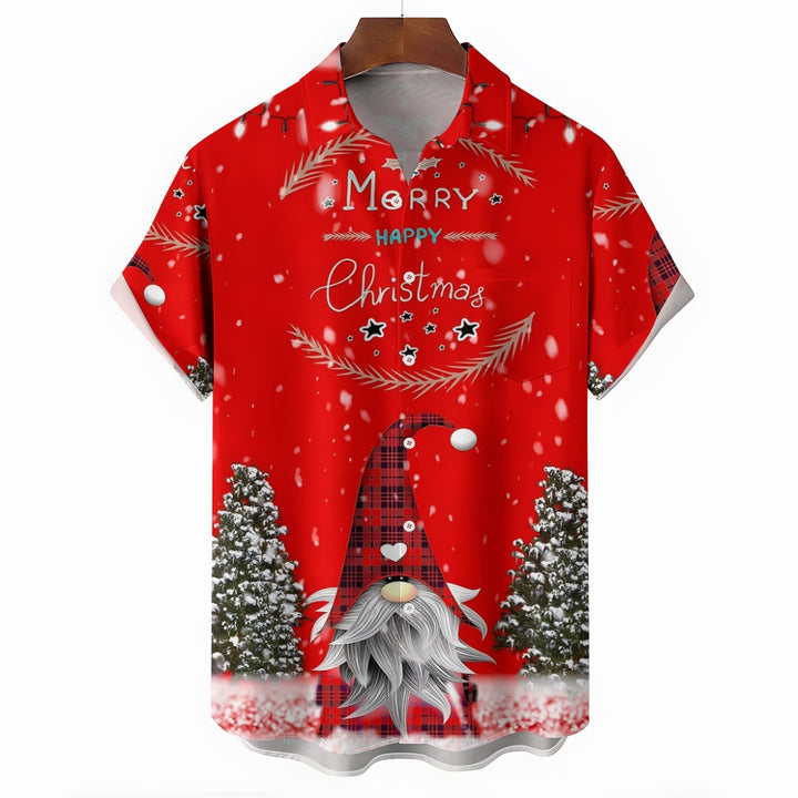 Men's Merry Christmas Gnome Snowflake Print Short Sleeve Shirt 2412007983