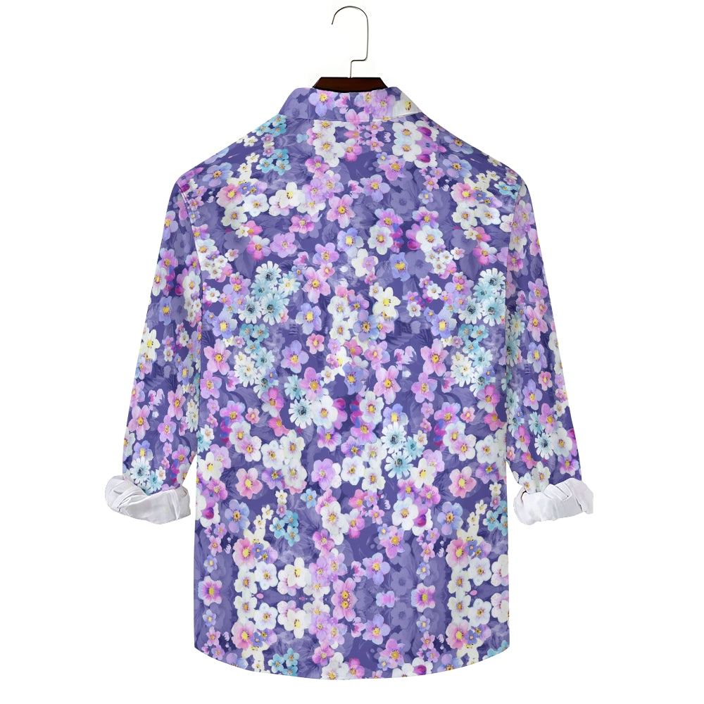 Men's Casual Small Purple Flowers Long Sleeve Shirt 2410004967