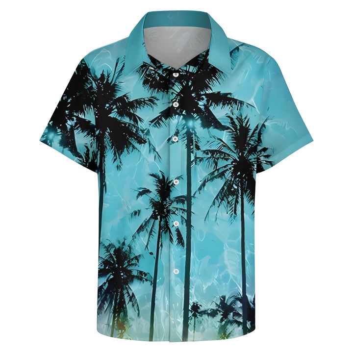 Men's Palm Tree Texture Print Casual Short Sleeve Shirt 2404001054