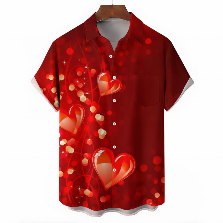 Valentine's Day Heart Print Casual Short Sleeve Shirt 2412008976