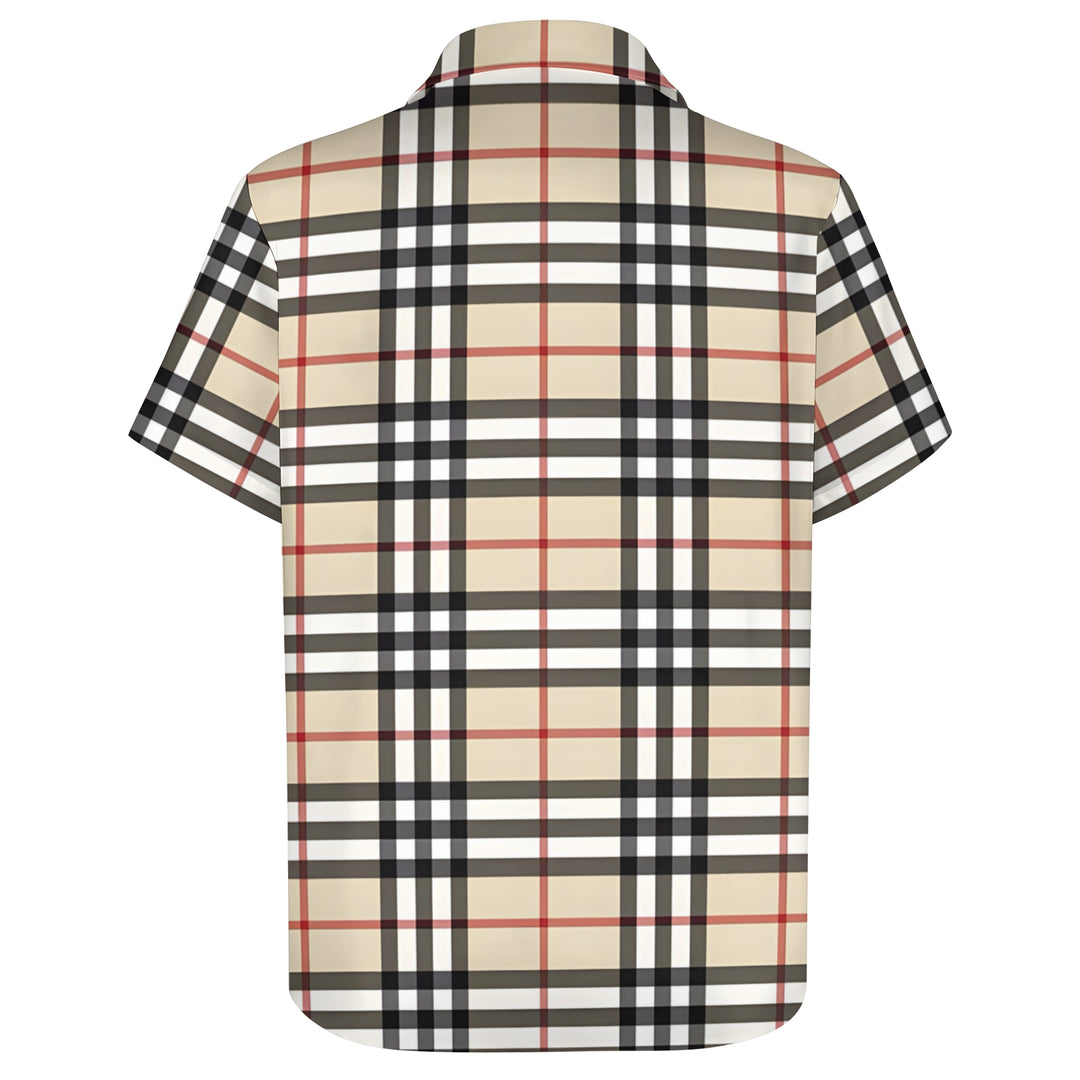 Men's Classic Scottish Plaid Print Casual Short Sleeve Shirt 2404001294