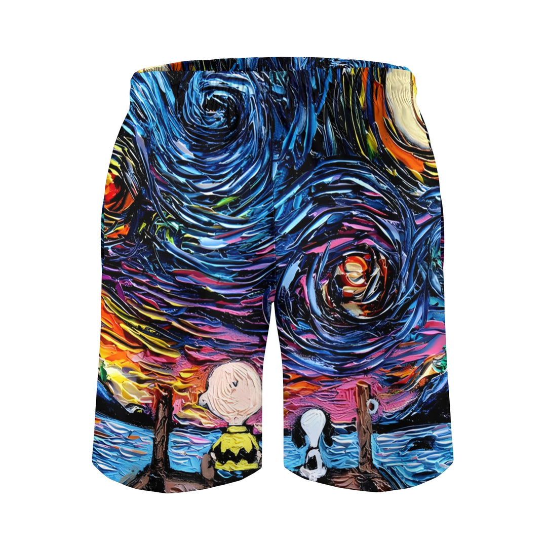 Men's Starry Sky Cartoon Character Sports Fashion Beach Shorts