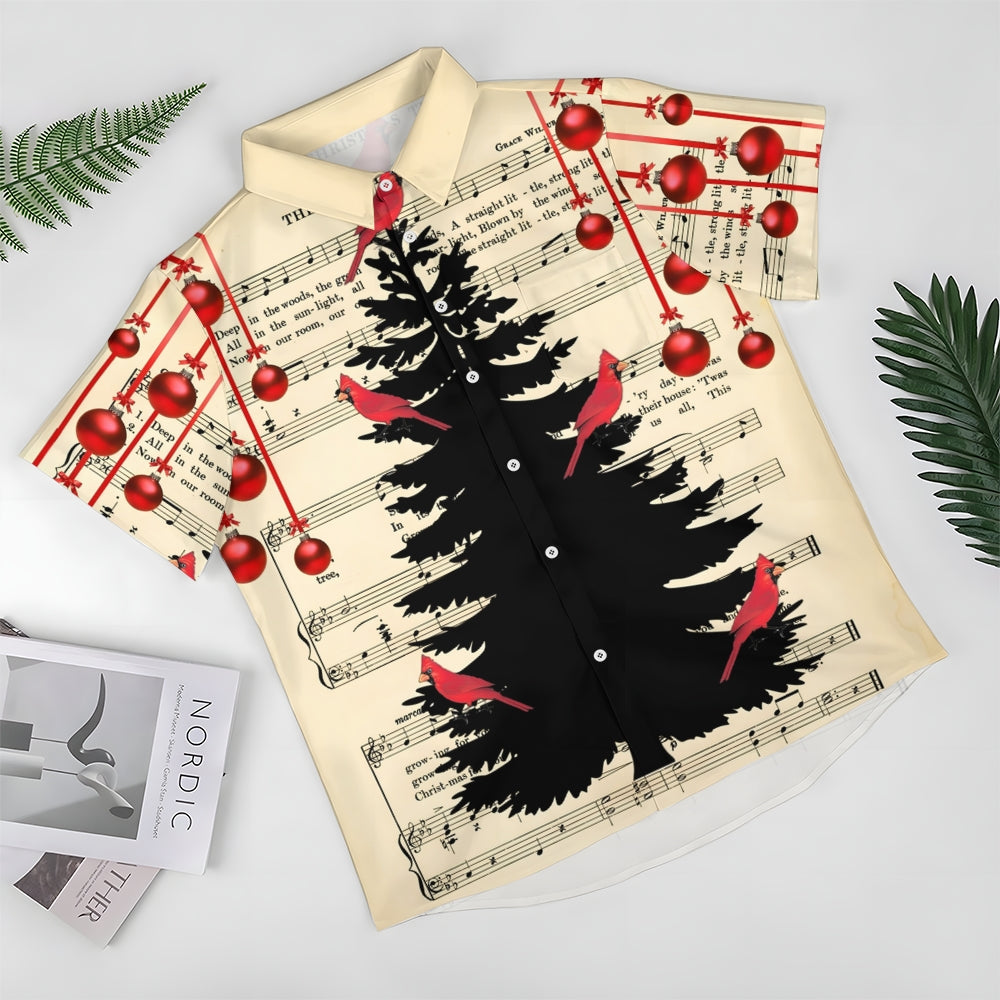 Sheet Music Christmas Tree Print Casual Short Sleeve Shirt 2410002063