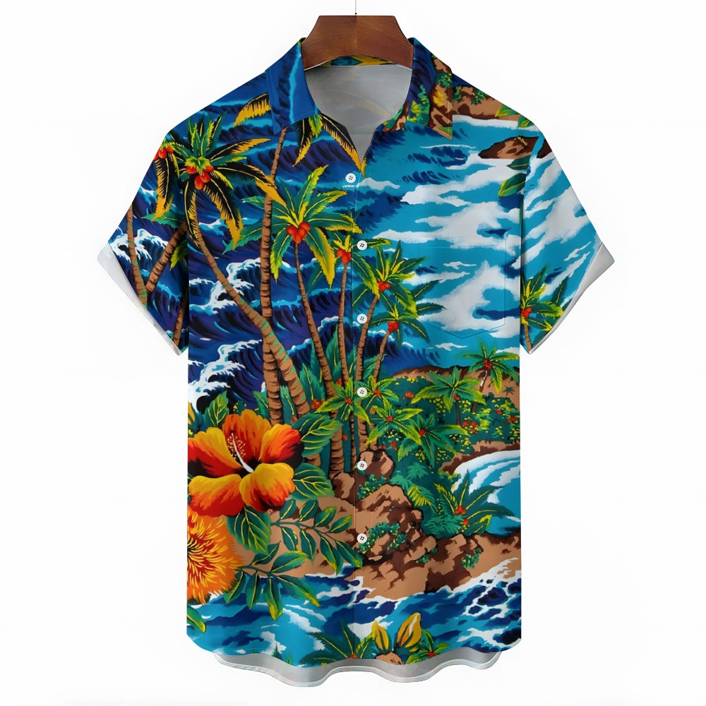 Men's Hawaiian Coconut Tree Casual Short Sleeve Shirt 2403000577