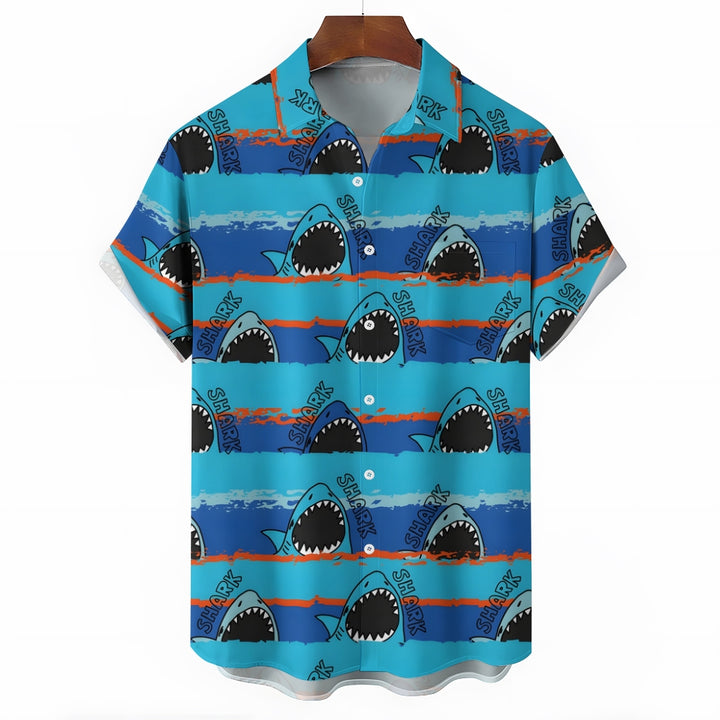 Shark Stripe Print Casual Short Sleeve Shirt 2411005318