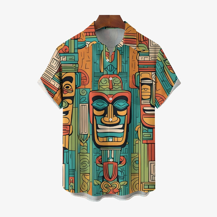 Men's Tiki Art Print Casual Short-Sleeved Shirt 2410005816