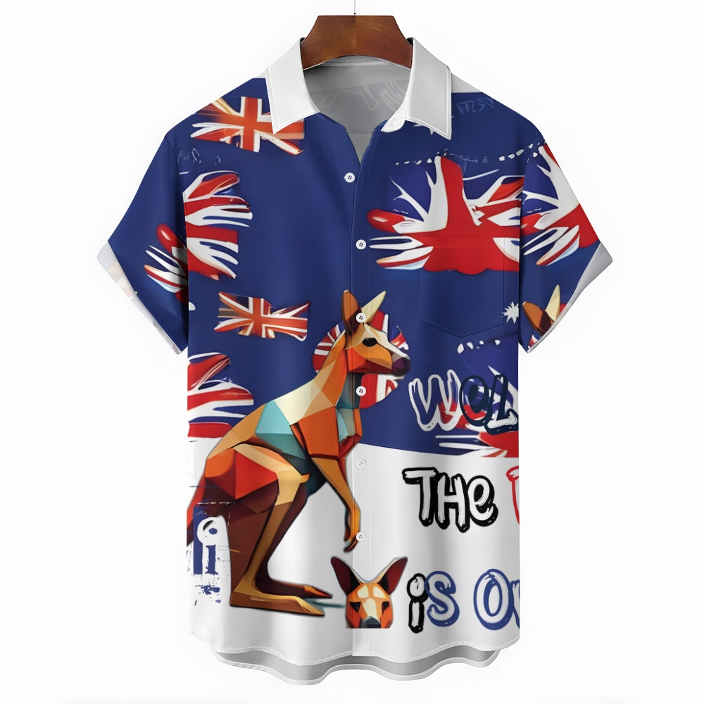 Australia Day Holiday Prints Casual Short Sleeve Shirt 2412001301