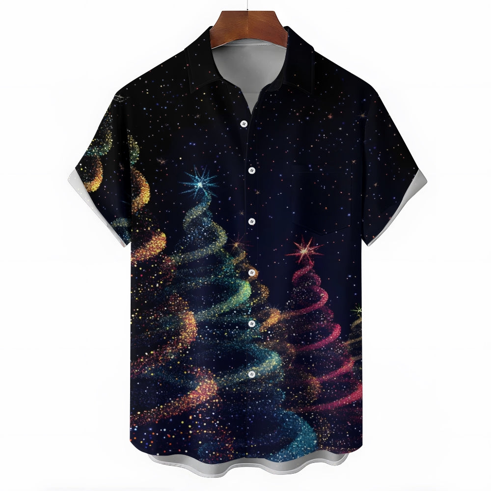 Men's Festive Christmas Tree Print Casual Short Sleeve Shirt 2412000646