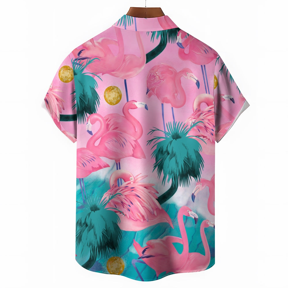 Men's Hawaiian Flamingo Casual Short Sleeve Shirt 2409002753