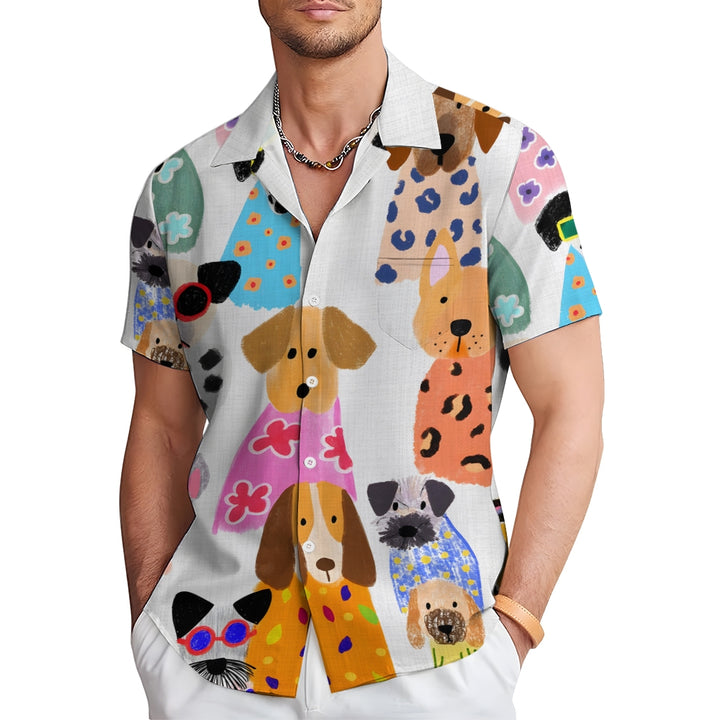 Dogs Cartoon Casual Large Size Short Sleeve Shirt 2407004317