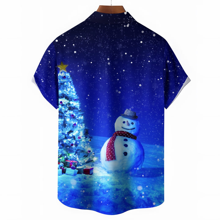 Christmas Snowman Chest Pocket Short Sleeve Shirt 2411005874