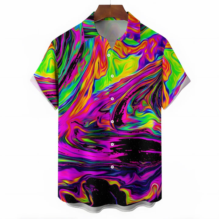 Men's Colorful Fluid Art Print Short Sleeve Shirt 2404001898