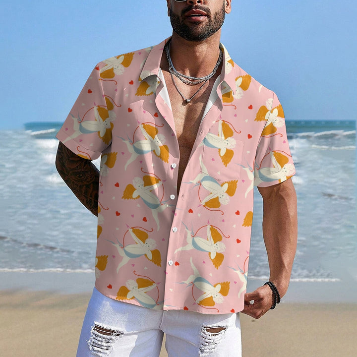 Valentine's Day Cupid Print Casual Short Sleeve Shirt 2411013189