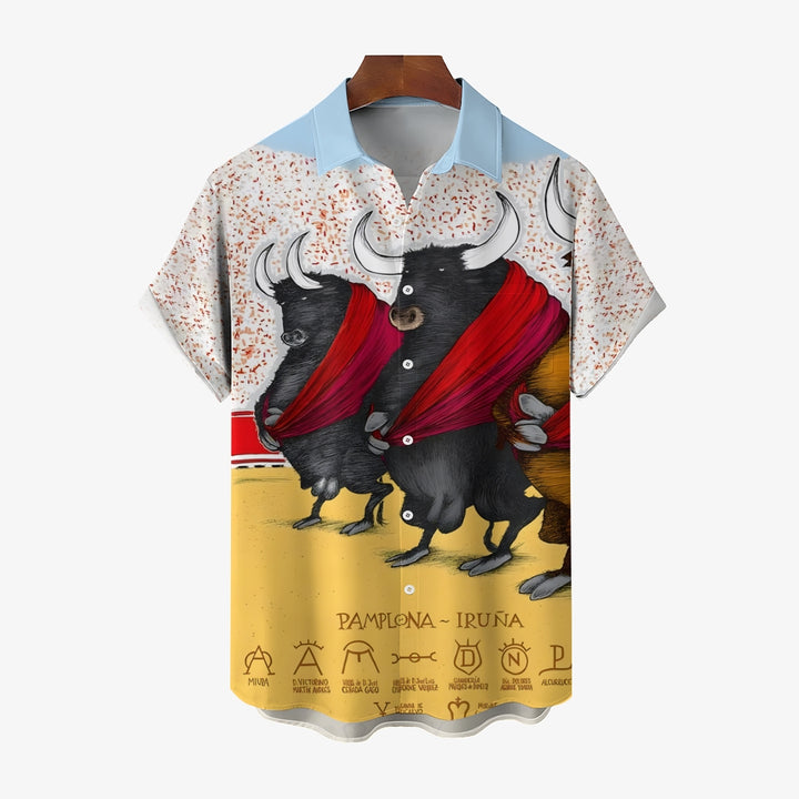 Men's Bullfighting Theme Casual Short Sleeve Shirt 2403000719