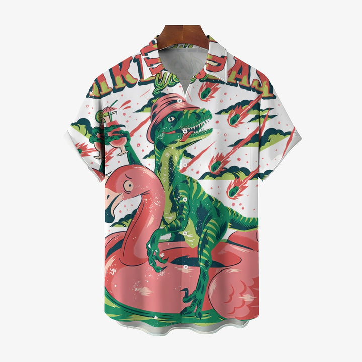 Fun Dinosaur Flamingo Casual Large Size Short Sleeve Shirt 2407002170