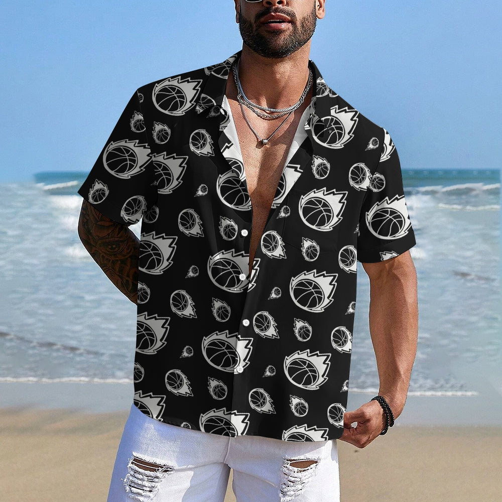 Basketball Print Casual Oversized Short Sleeve Shirt 2406003441