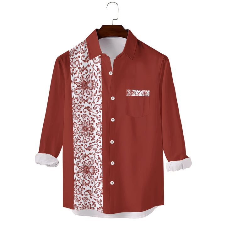 Men's Red Flower Vine Print Long Sleeve Shirt 2411002744