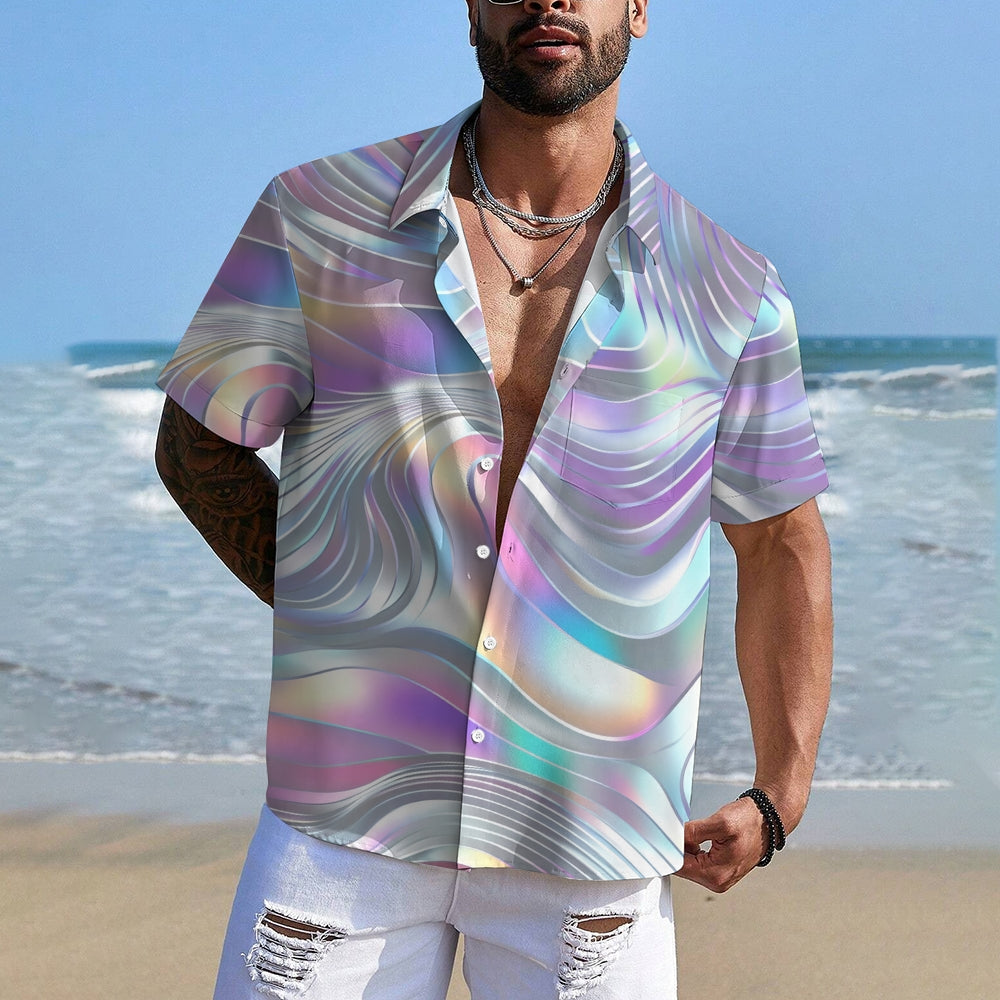 Colorful Curve Art Print Casual Short Sleeve Shirt 2410001374