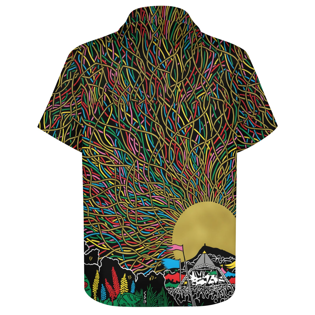 Glastonbury Festival Inspired Art Print Casual Short Sleeve Shirt 2404000879