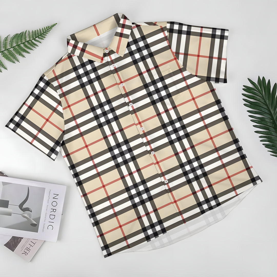 Men's Classic Scottish Plaid Print Casual Short Sleeve Shirt 2404001294