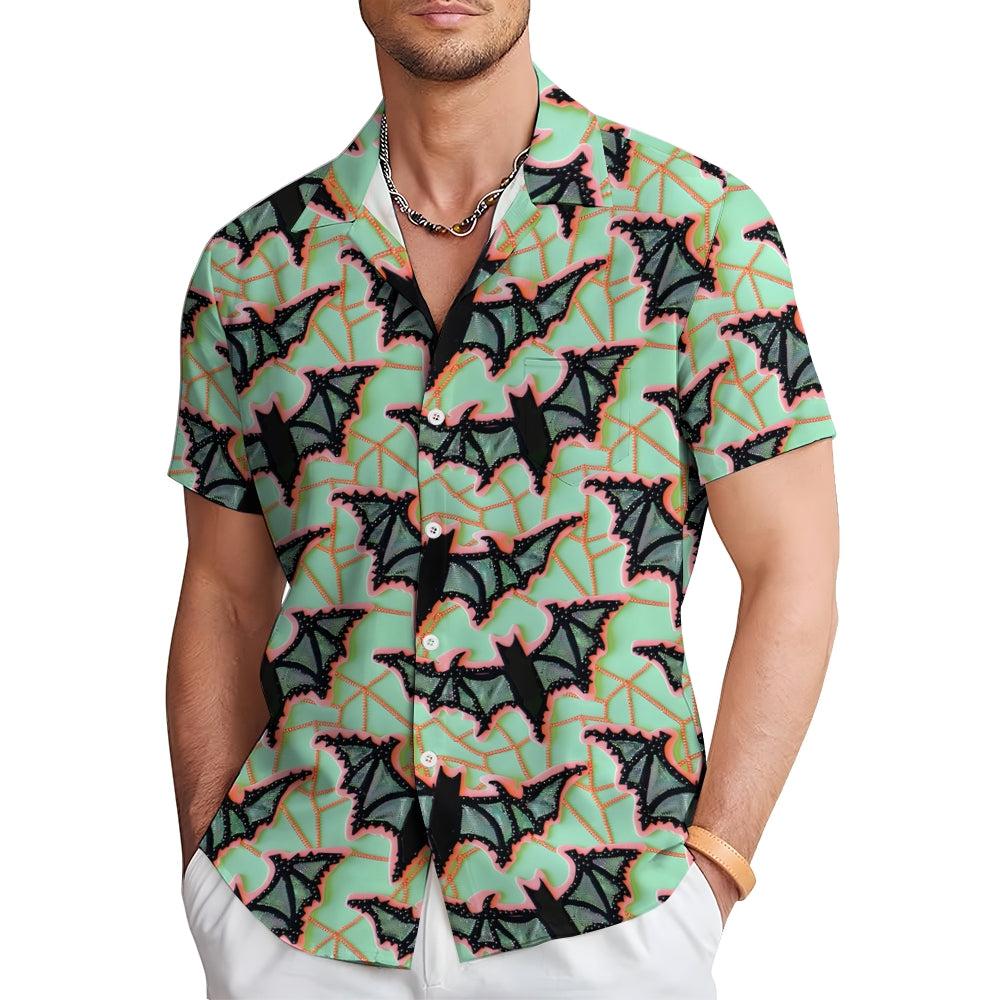 Bat Decorative Print Casual Oversized Short Sleeve Shirt 2407003771