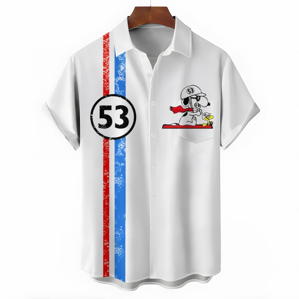 Classic Car No. 53 Retro Cartoon Casual Short Sleeve Shirt 2409002561