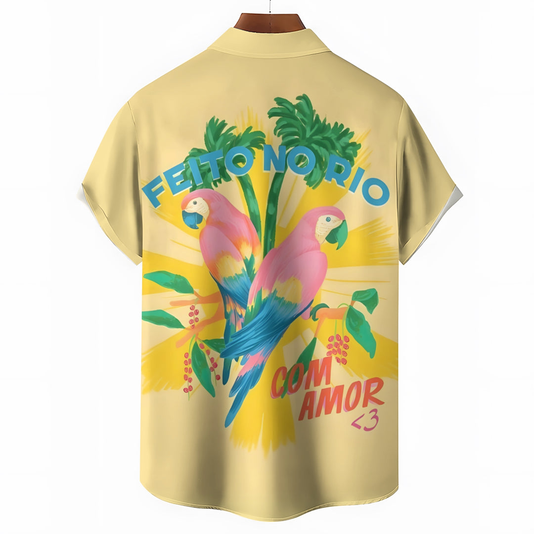 Men's Hawaiian Parrot Casual Short Sleeve Shirt 2404001706