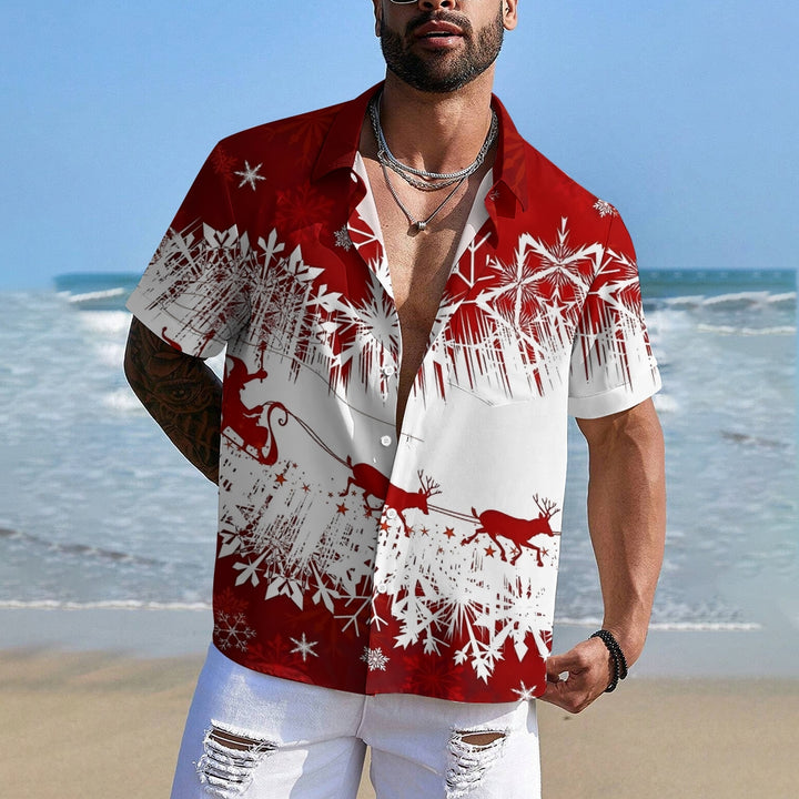 Men's Christmas Sleigh Casual Short Sleeve Shirt 2410008366