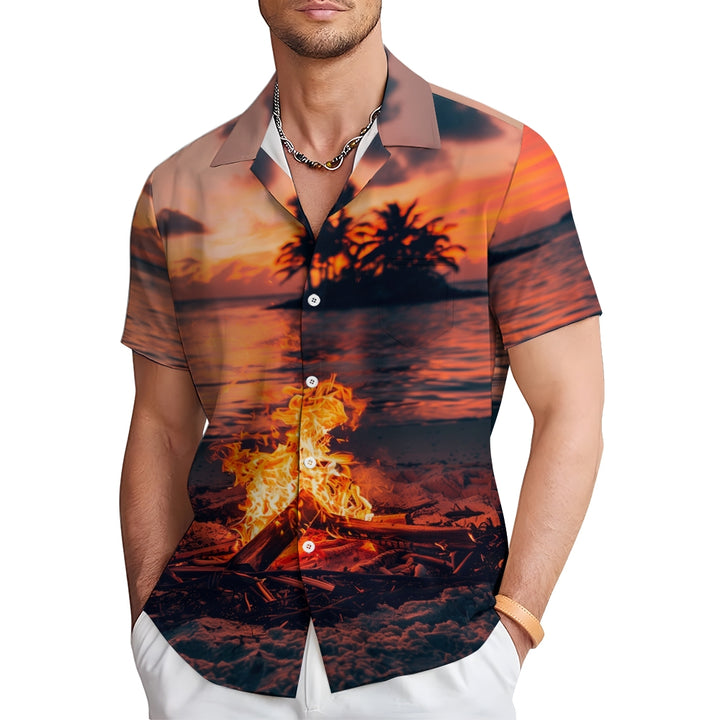 Sunset Bonfire Casual Short Sleeve Shirt 2408002803