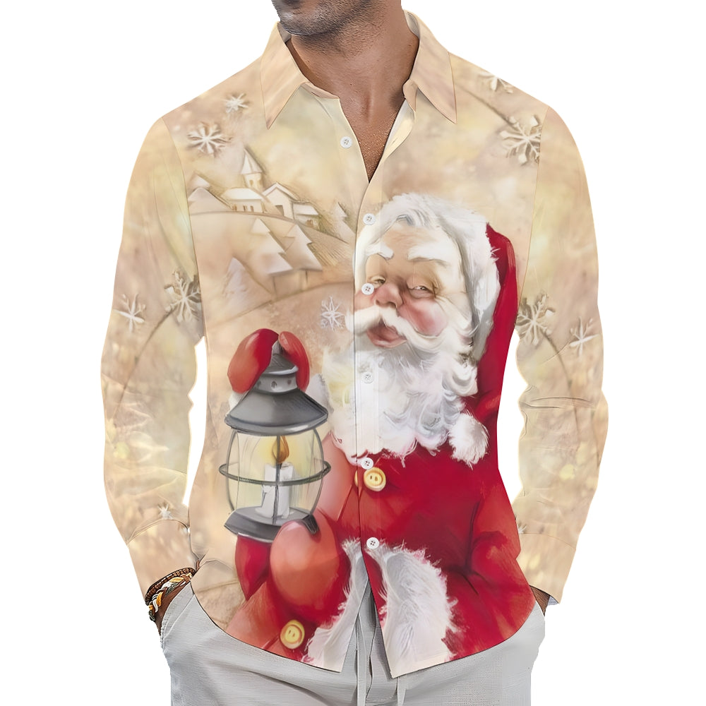 Men's Christmas Santa Claus Printed Long Sleeve Shirt 2411002932