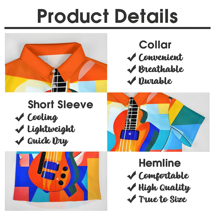 Geometric Guitar Casual Oversized Short-Sleeved Shirt 2408003962