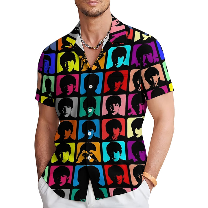 Famous Rock Band Print Short Sleeve Shirt 2409007946