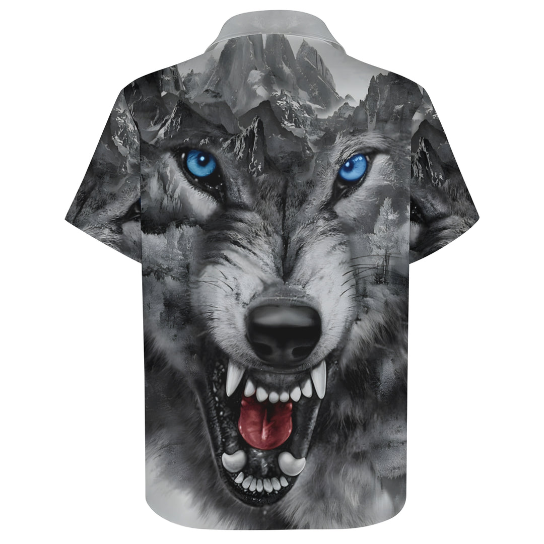 Men's Wolf Print Casual Short Sleeve Shirt 2404000450