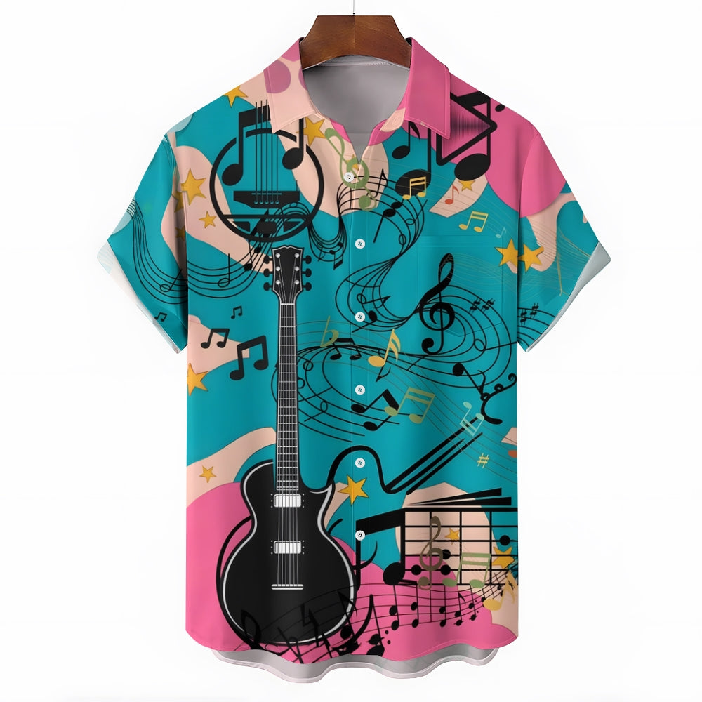 Men's Music Love Guitar Print Short Sleeve Shirt 2412009495